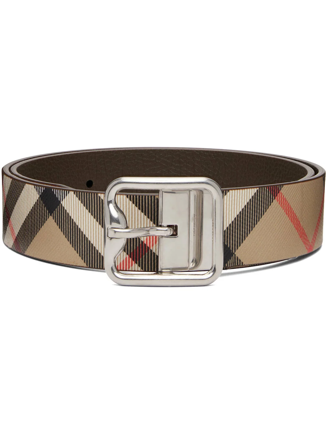 Beige Reversible Check B Buckle Belt - 1