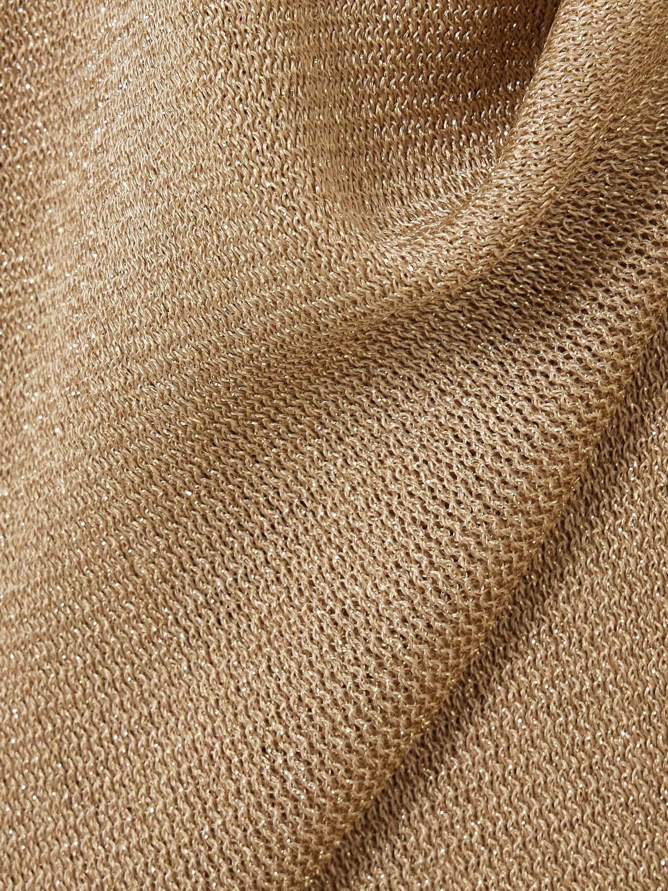 Zarelia belted fringed metallic knitted kaftan Brown - 5