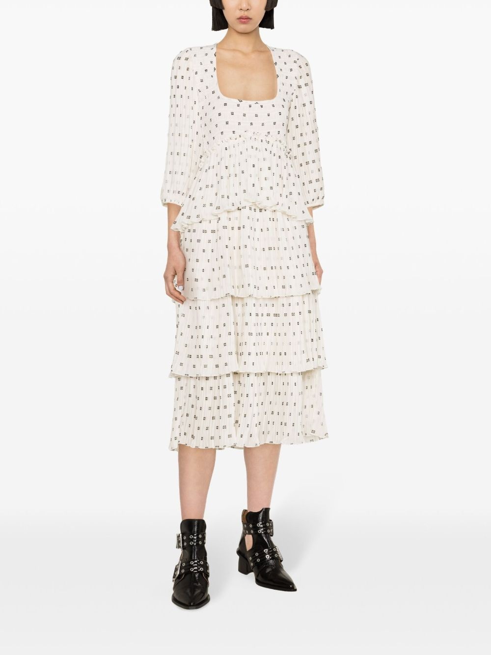 monogram-print pleated midi dress - 2