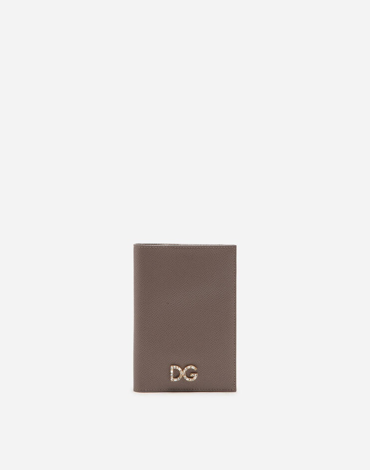 Calfskin passport holder with crystal DG logo - 1