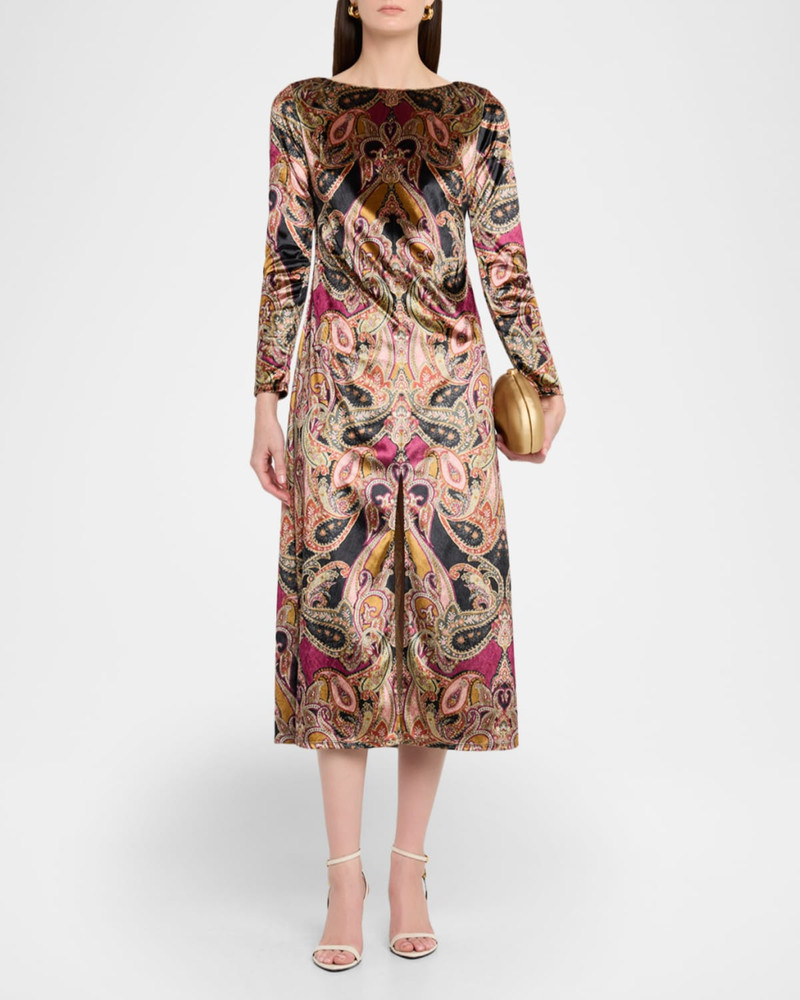 MISA Goldie Paisley Velvet Midi Dress outlook