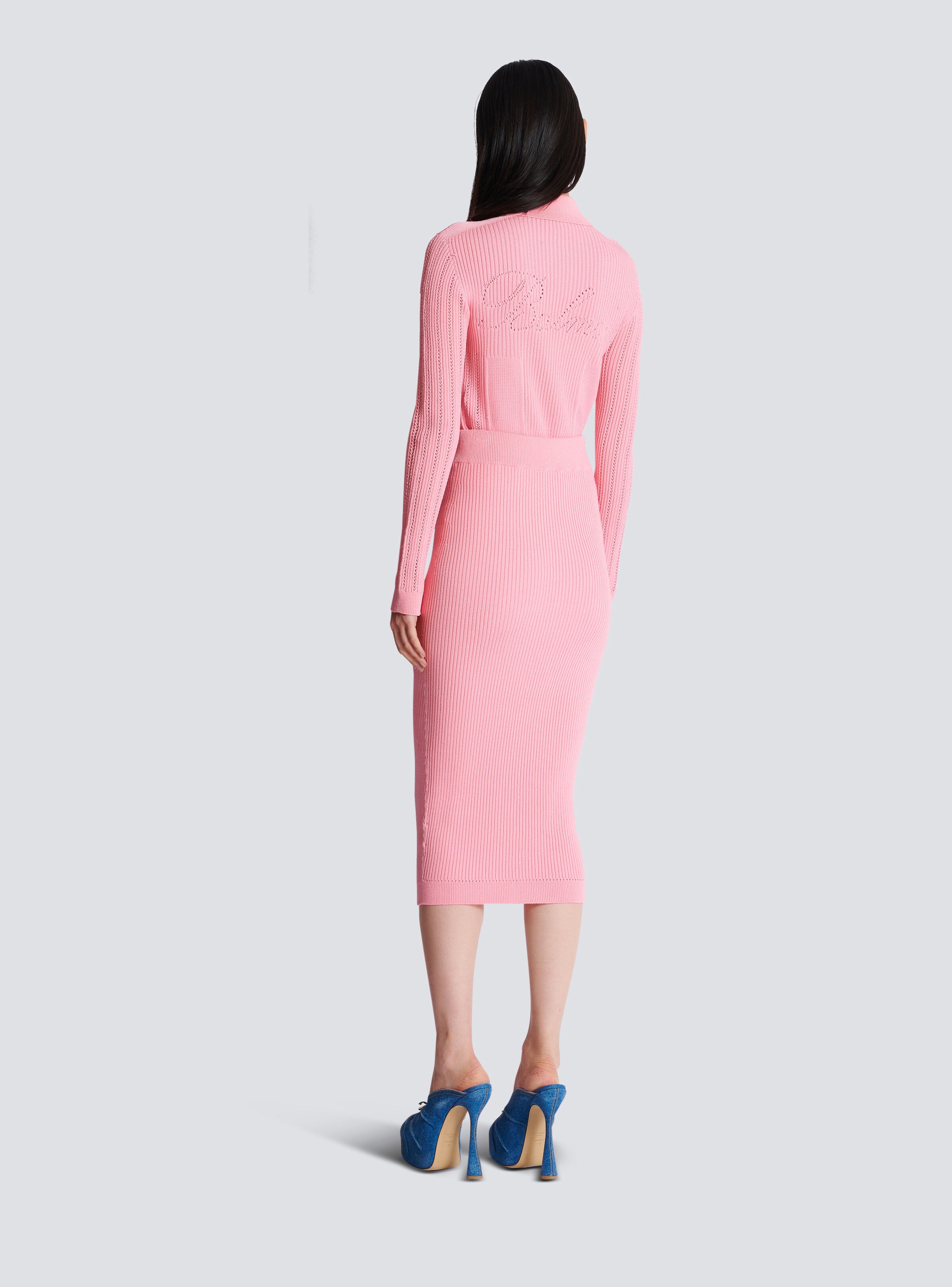 Midi skirt in a plain ribbed knit - 4