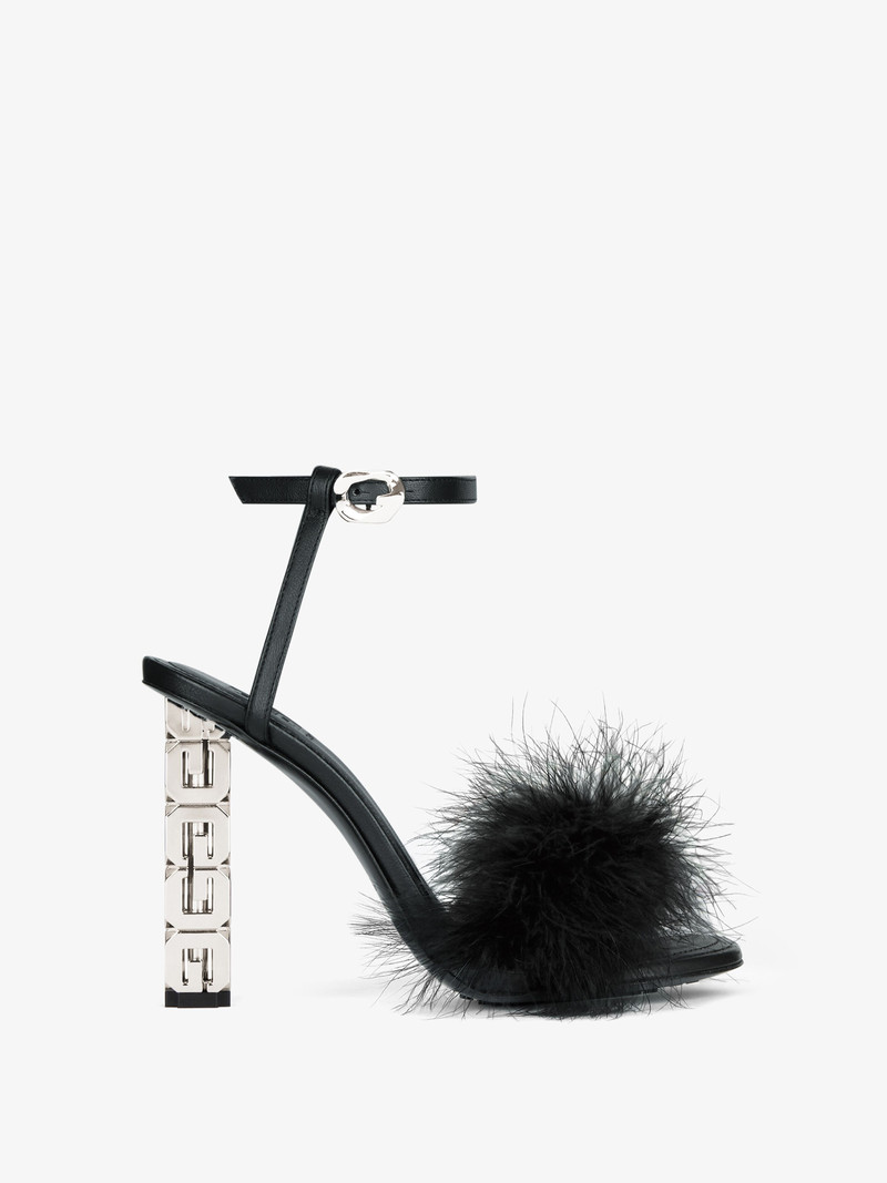 G CUBE FEATHER AND LEATHER SANDALS 1