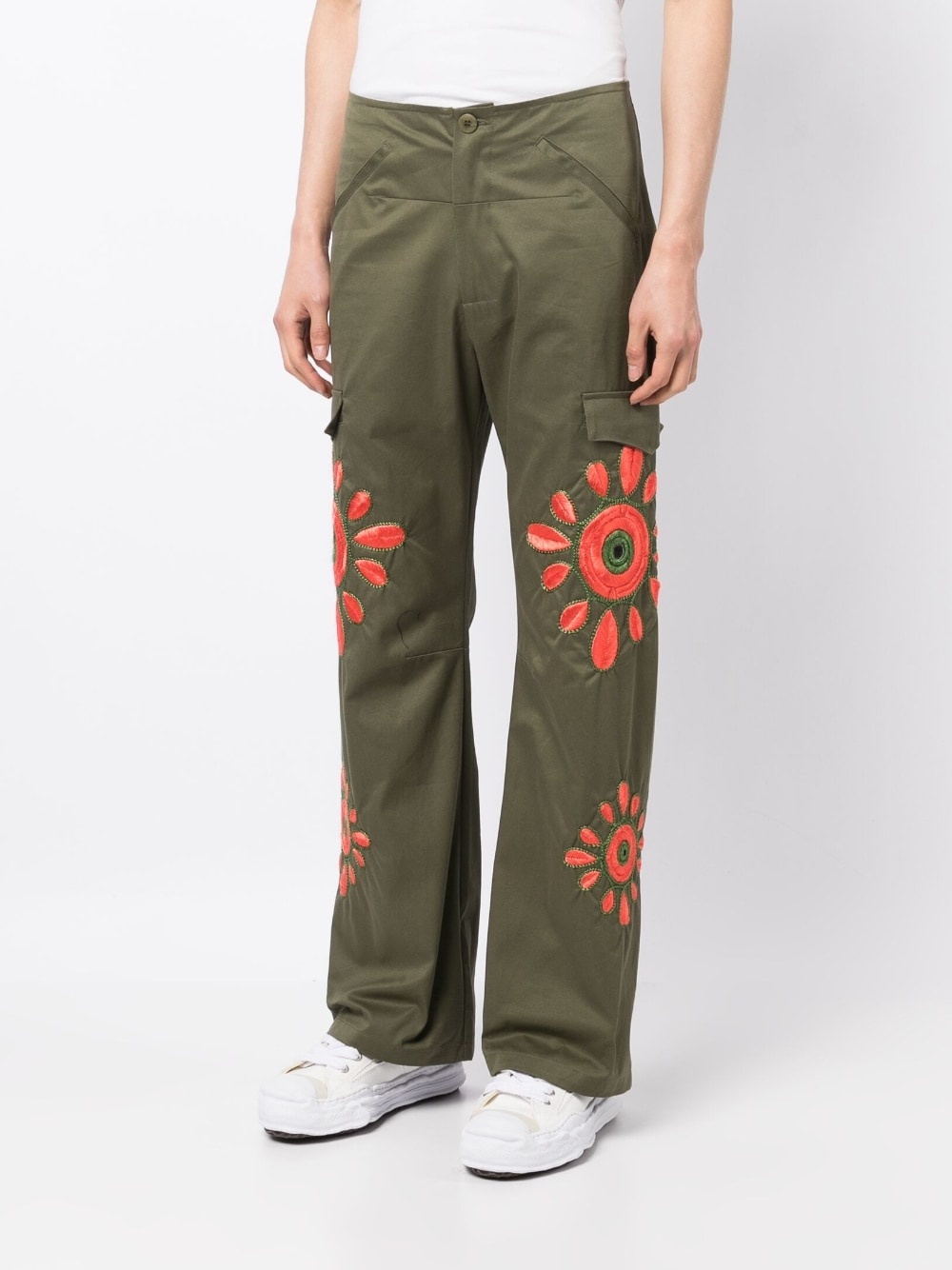 embroidered straight-leg cargo trousers - 3