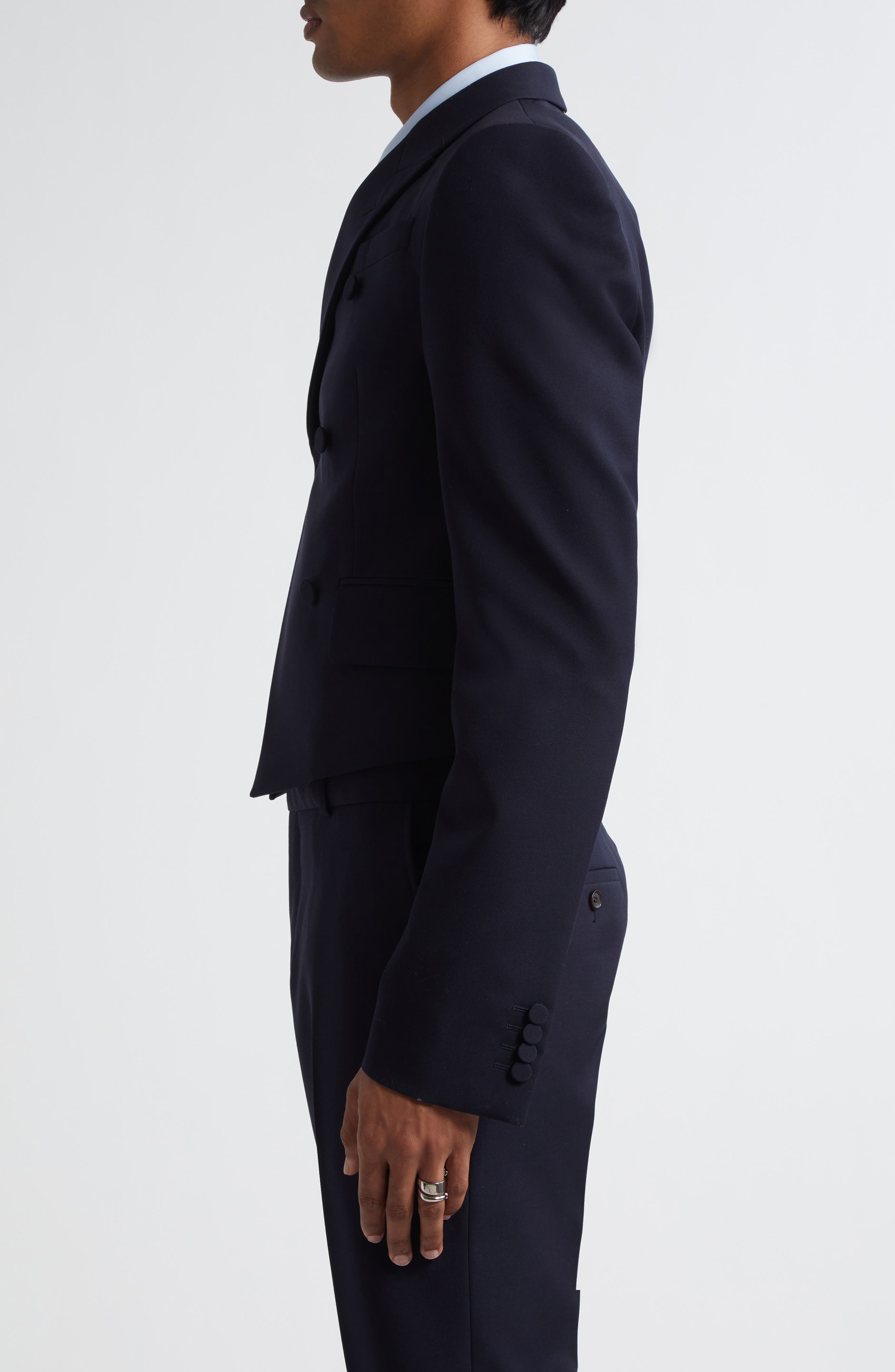 McQueen Shrunken Wool Blazer in Navy at Nordstrom - 4