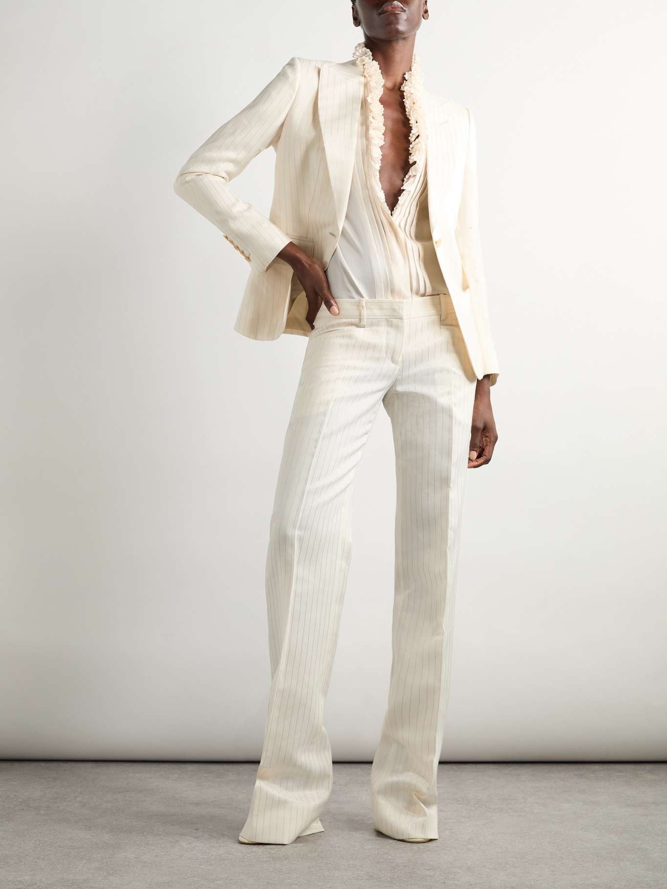 Striped wool-blend straight-leg trousers White - 2