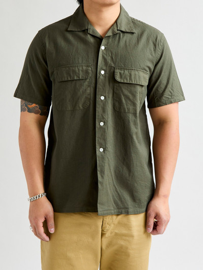 BEAMS PLUS Panama Cloth Open Collar Shirt in Olive outlook