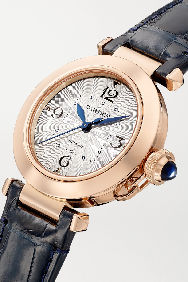 Pasha de Cartier Automatic 35mm 18-karat rose gold and alligator watch 3