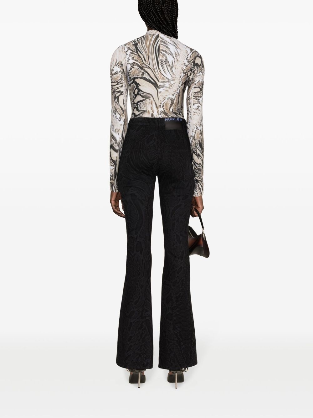 Warped Snakeskin-print mid-rise flared jeans - 4