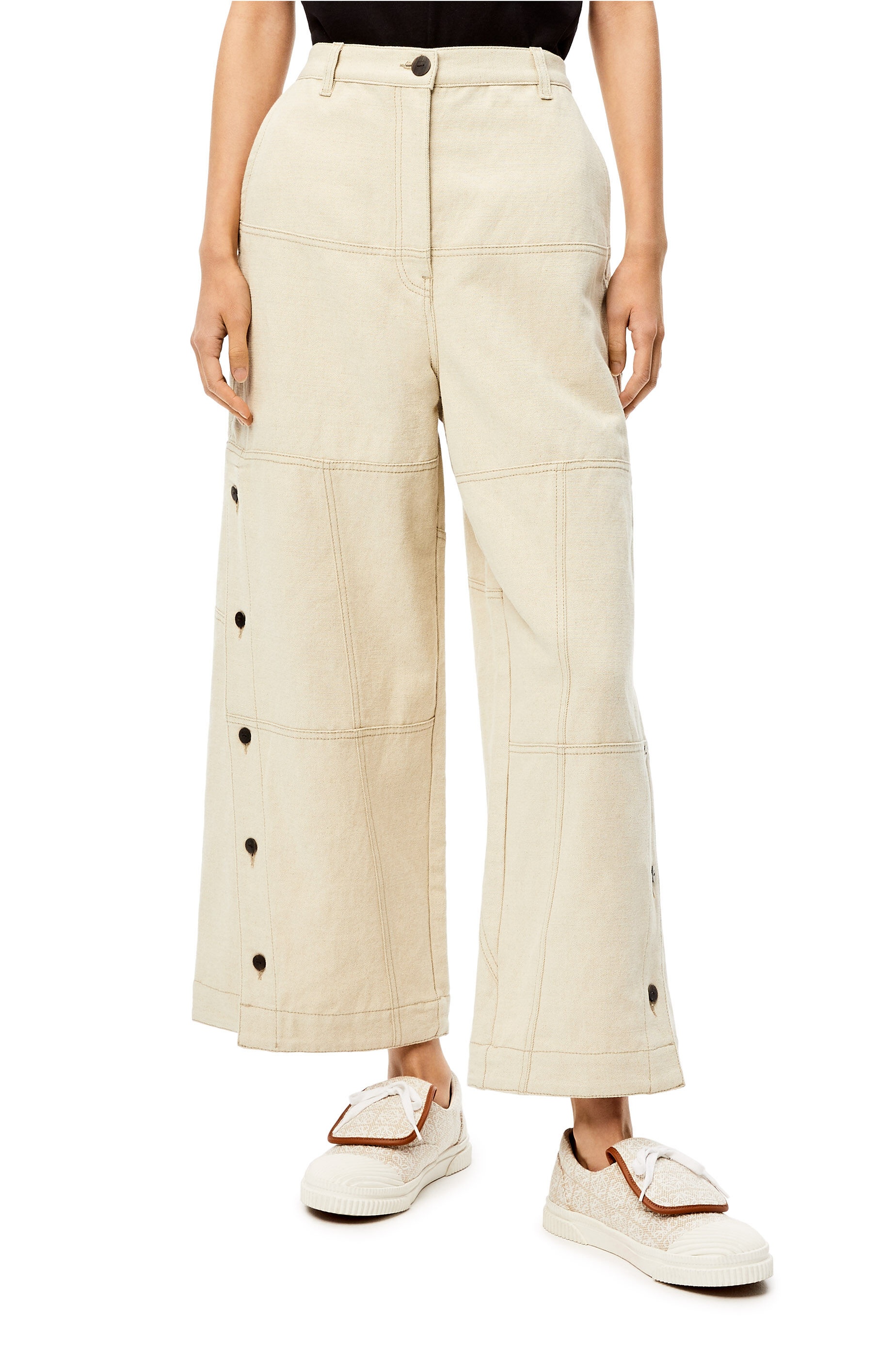 Button down trousers in cotton and linen - 3