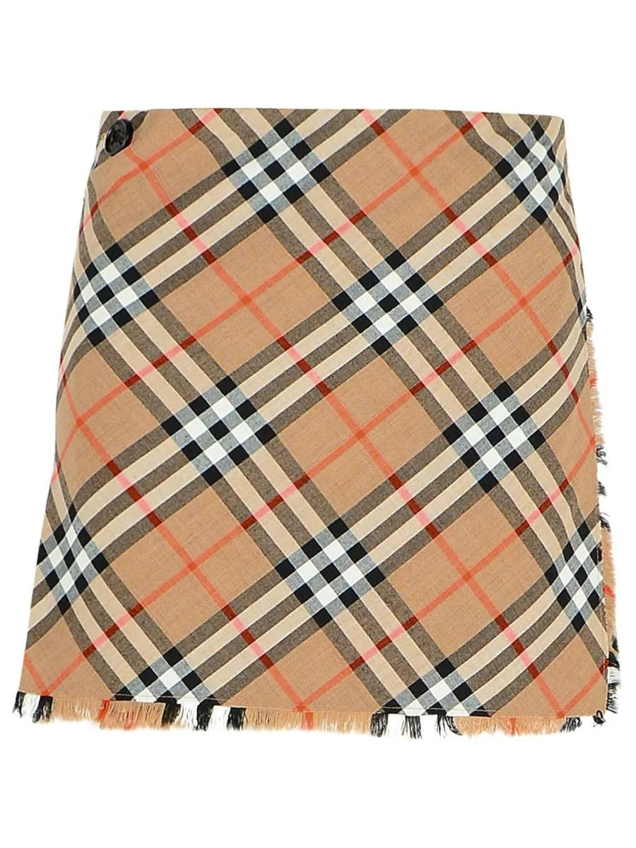 Burberry 'Check' Beige Wool Blend Miniskirt - 1