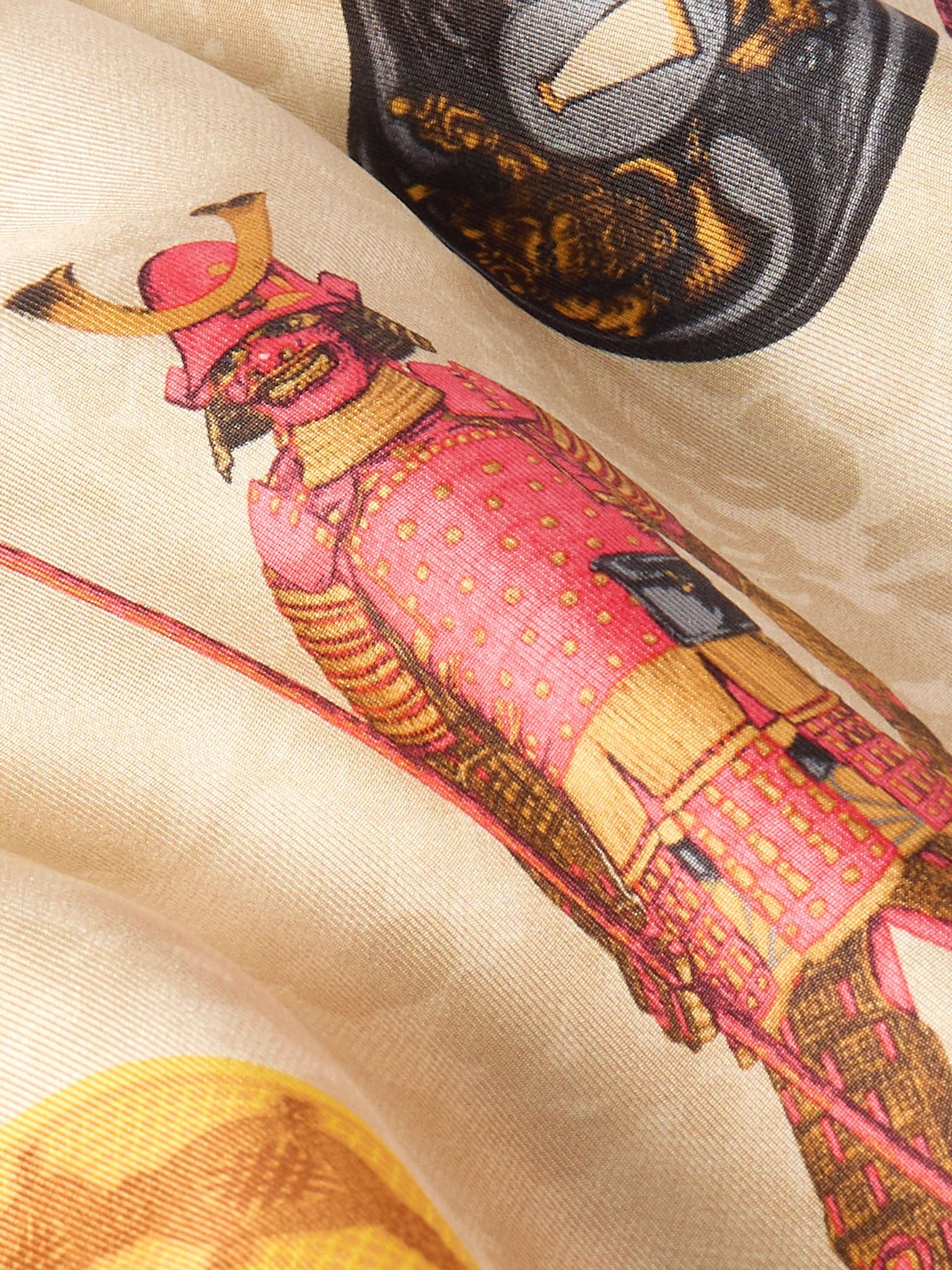 Samurai Printed Silk-Twill Pocket Square Yellow - 3