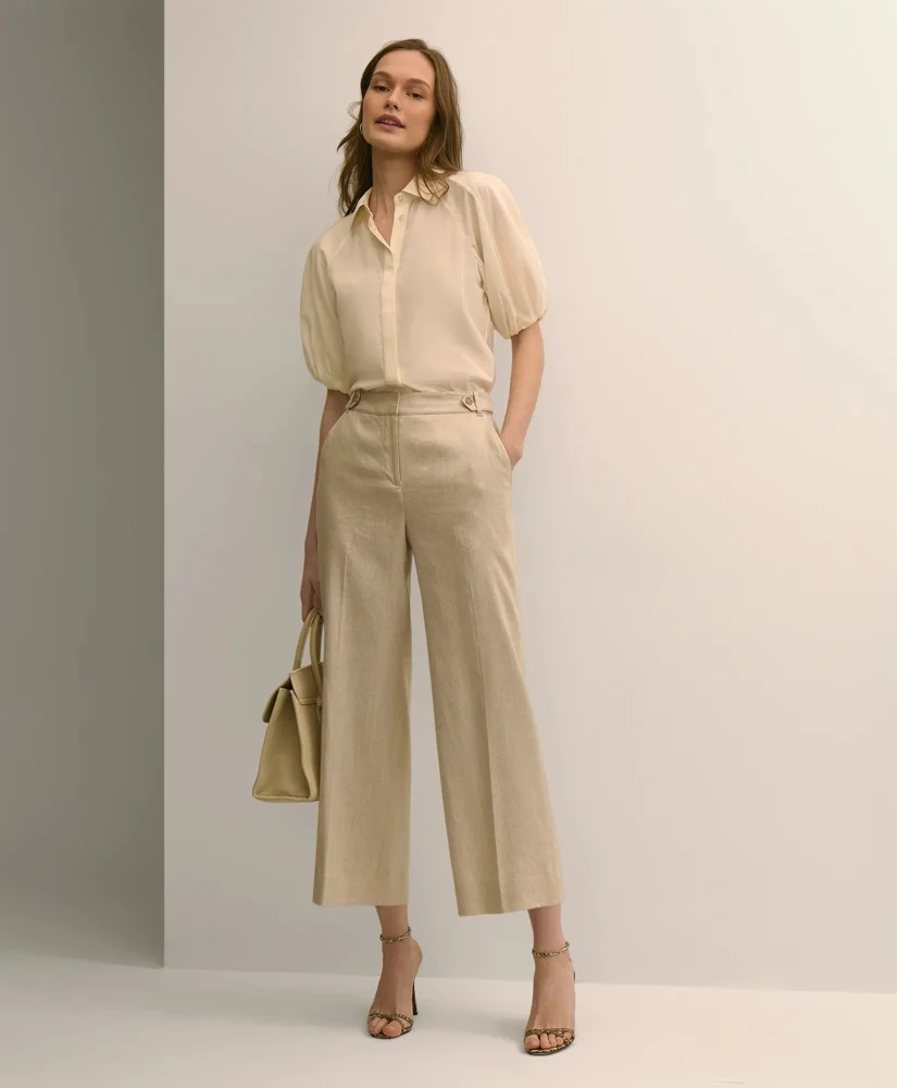Linen-Blend Waist-Tab Wide-Leg Pants - 1