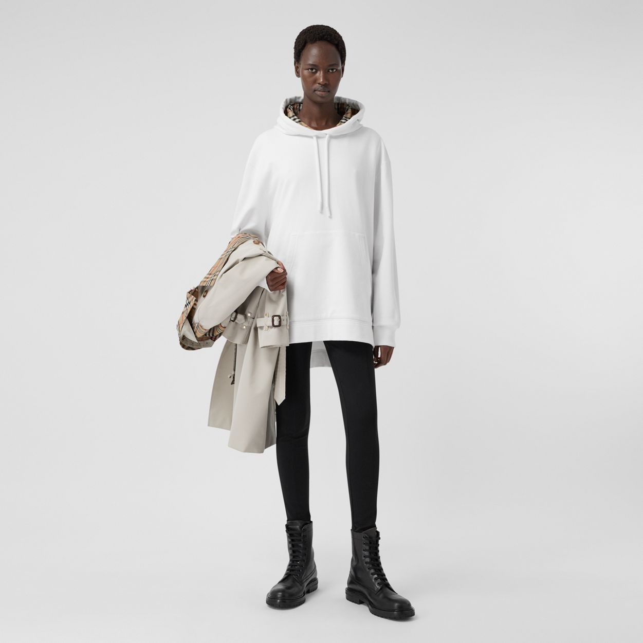 Stepped Hem Cotton Oversized Hoodie - 7