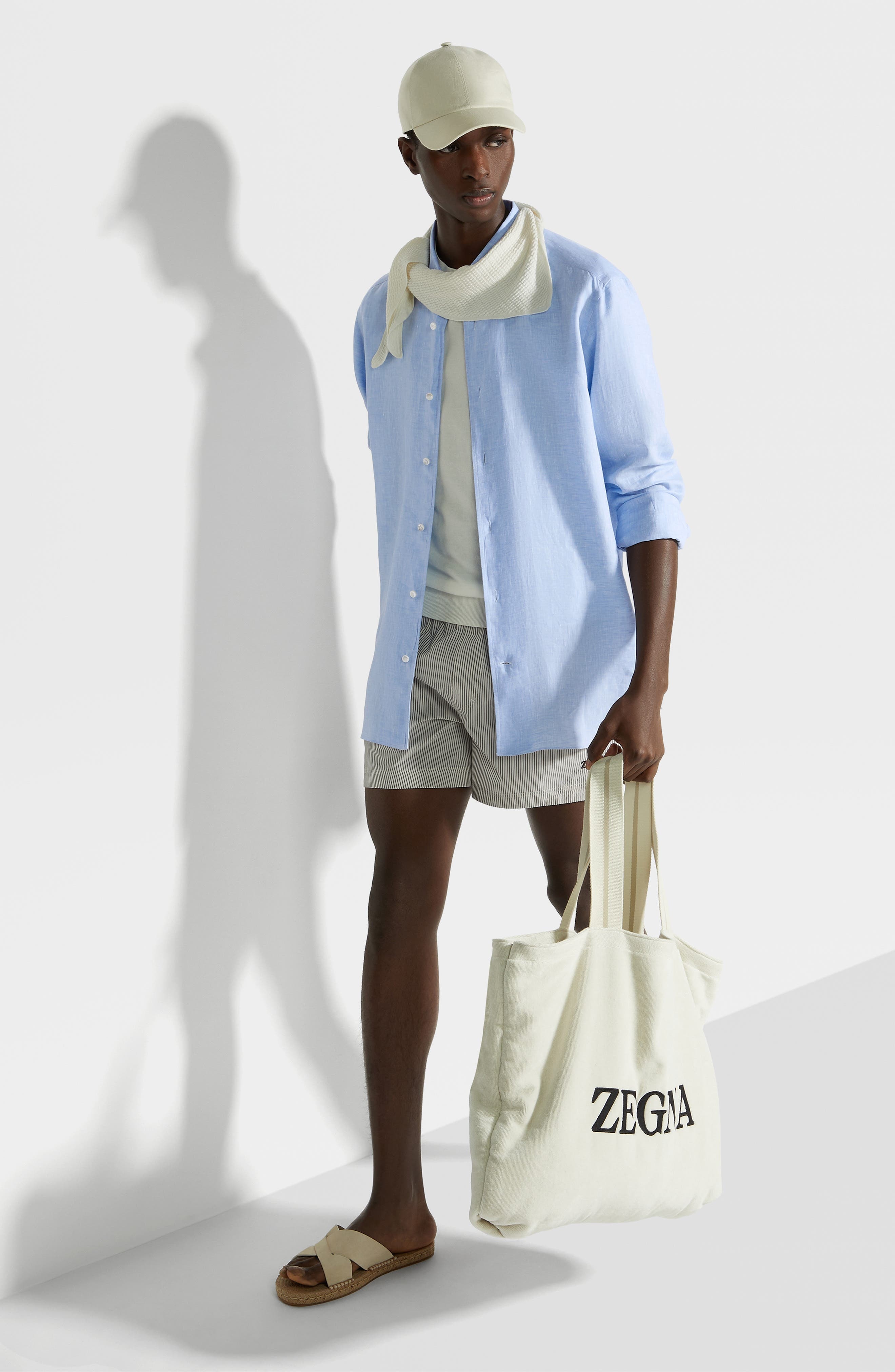 ZEGNA Pinstripe Swim Trunks in White Striped at Nordstrom - 4