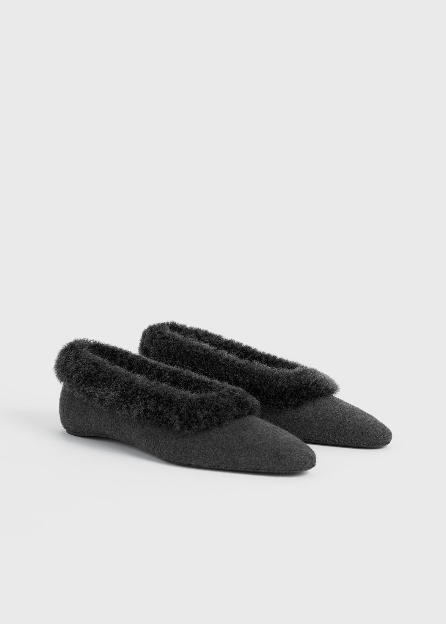 Shearling-edge flannel ballerinas dark grey melange - 7
