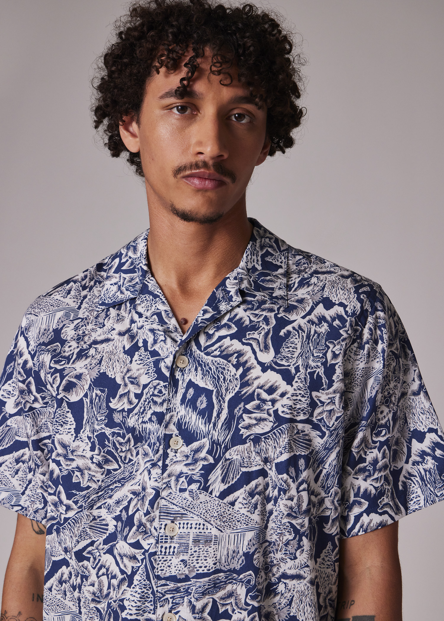 Casual-Fit Navy and White 'Chalet' Print Shirt - 7