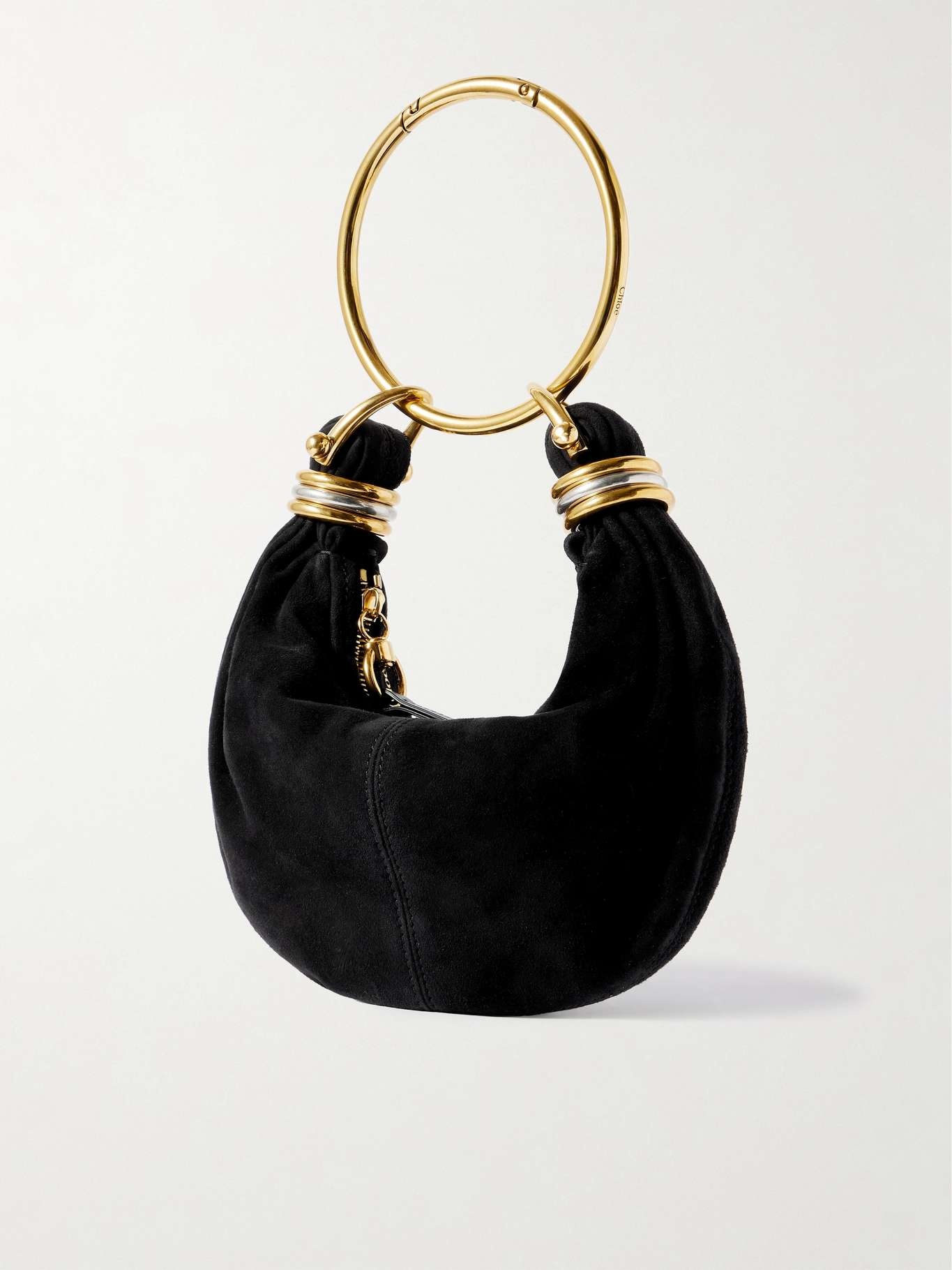 Bracelet small embellished leather-trimmed suede shoulder bag Black - 3