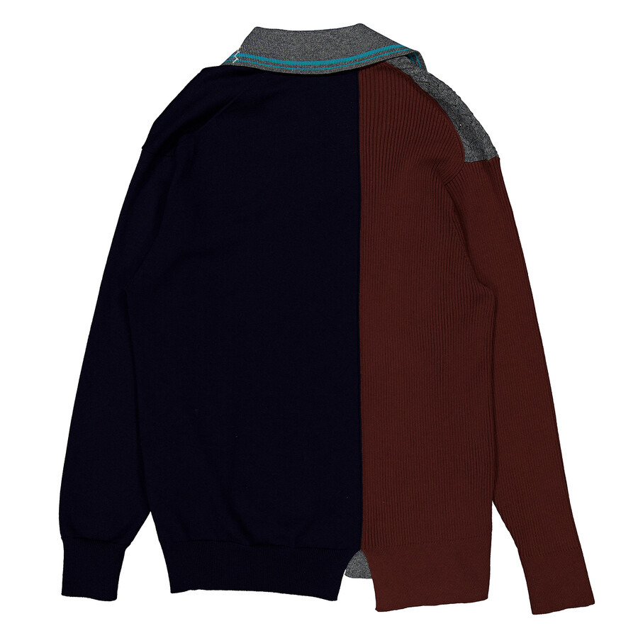 Kolor Men's Navy Patchwork Panelled-Knit Jumper - 6