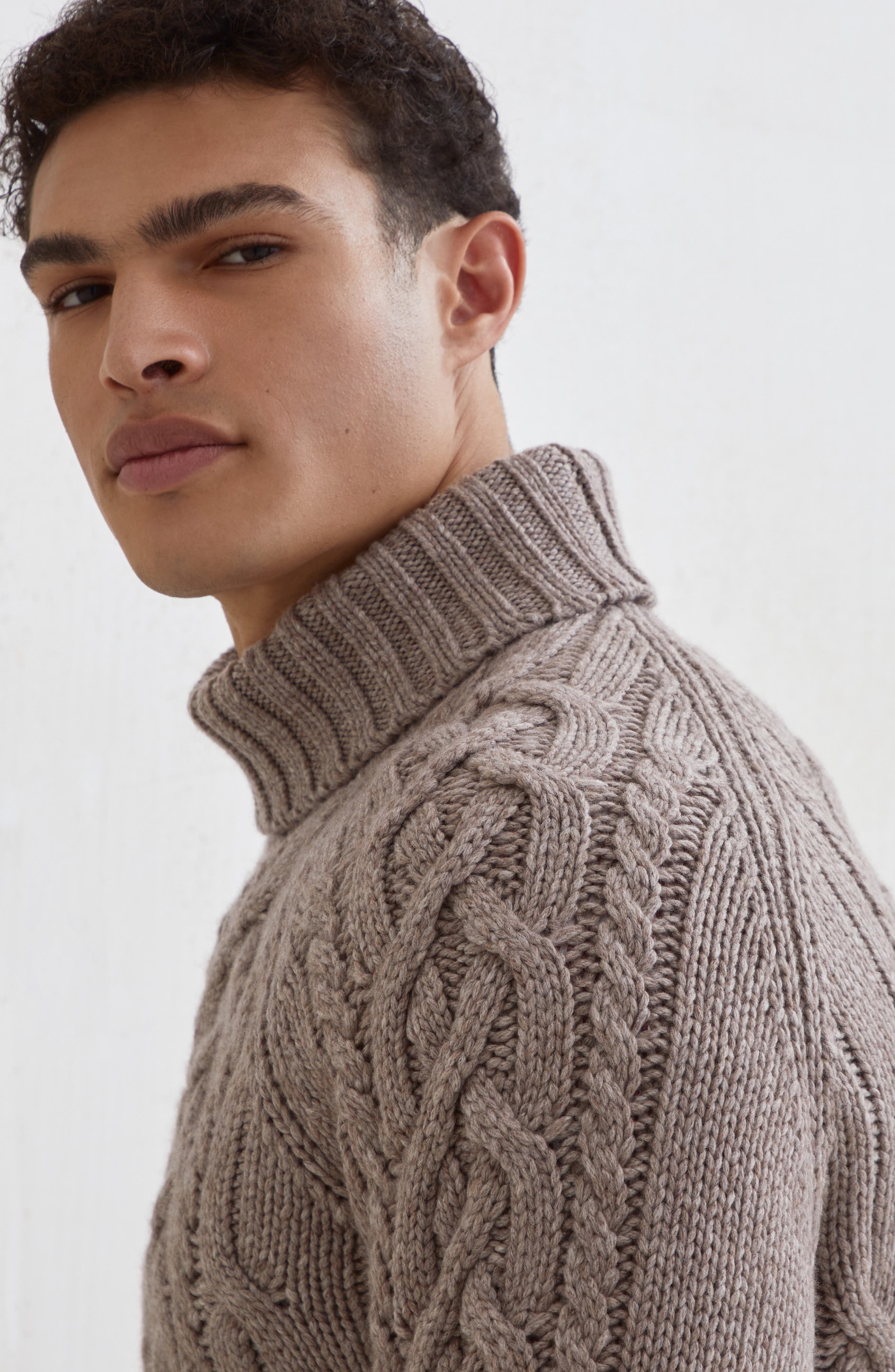 Brunello Cucinelli Cable knit turtleneck sweater in Hazelnut at Nordstrom - 4