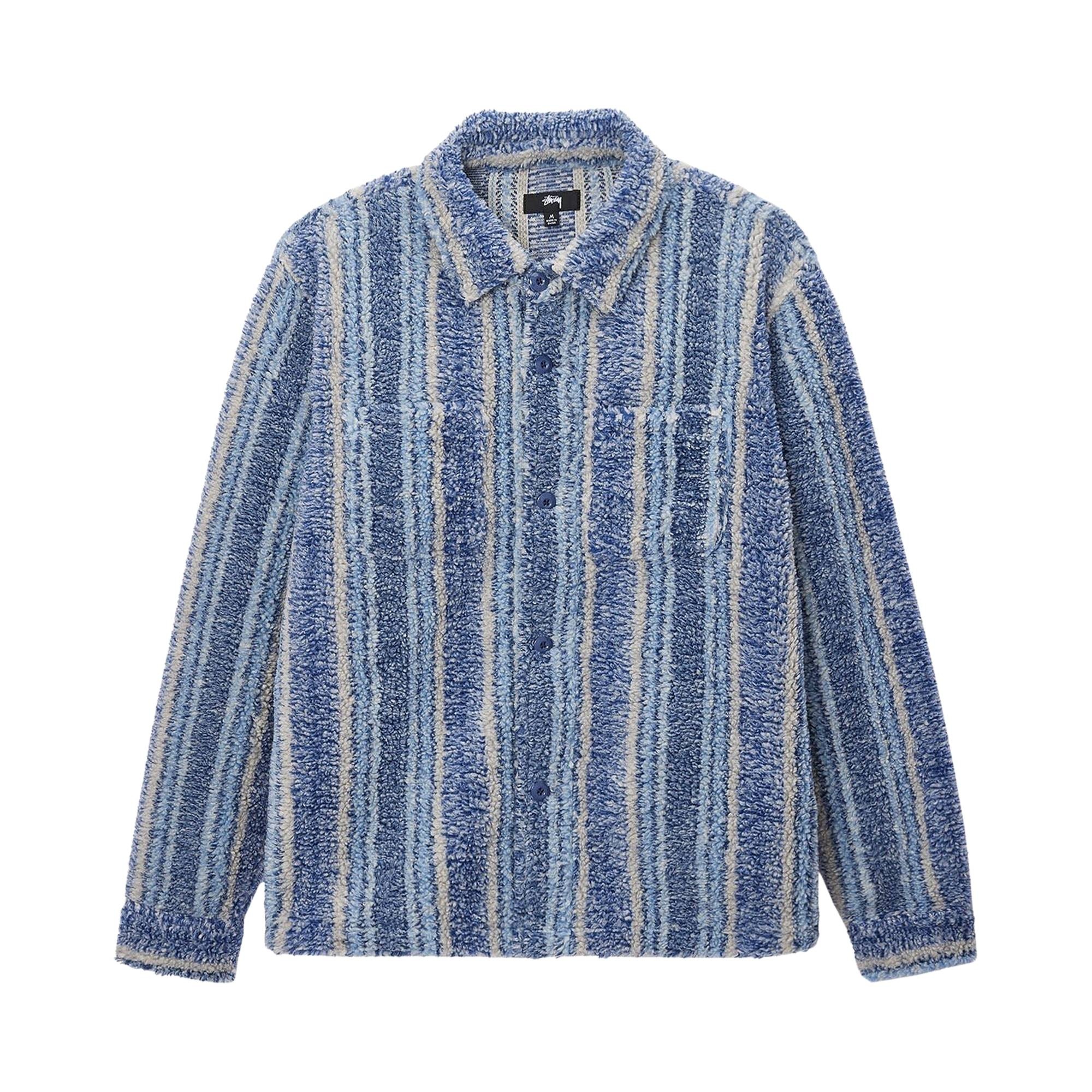 Stussy Stripe Sherpa Shirt 'Indigo' - 1