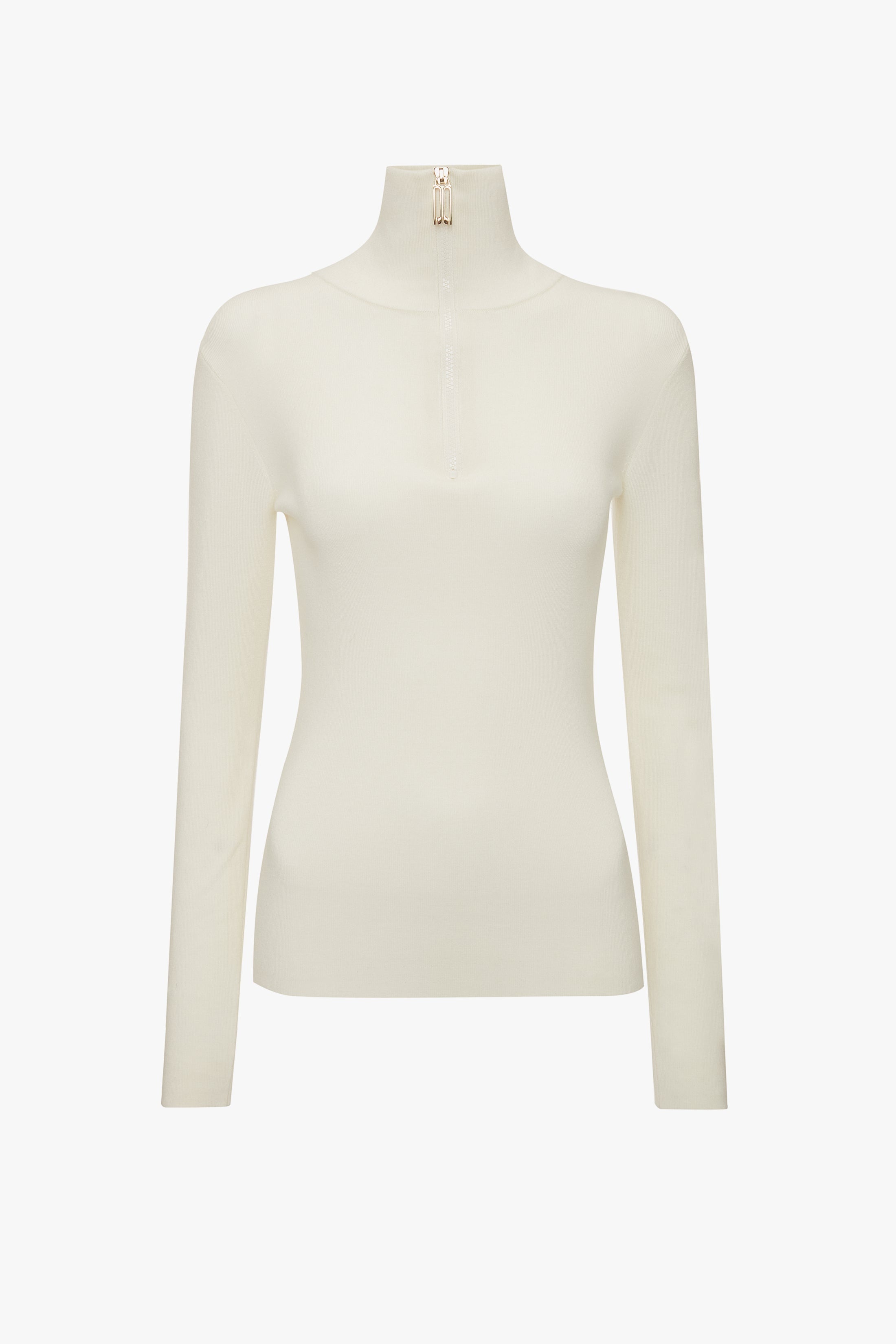 Half Zip High Neck Top In Ivory - 1