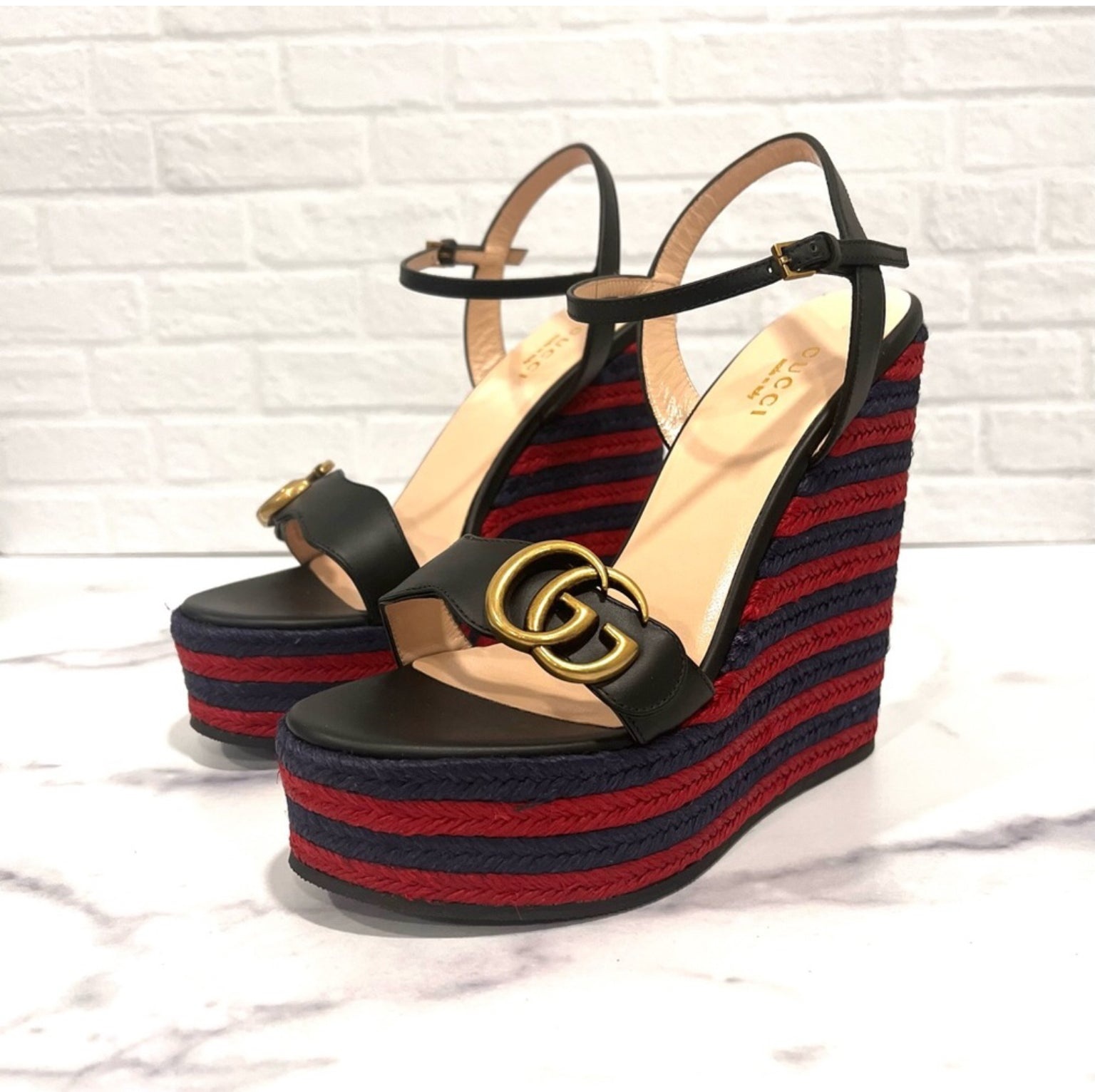 Gucci Marmont Double G Leather Espadrille Platform Sandals - 3