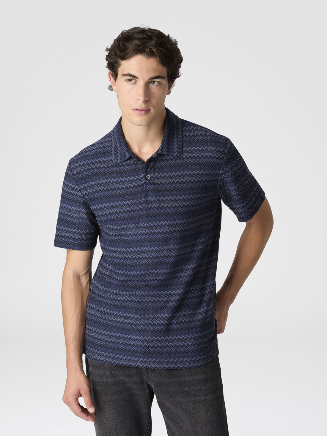 Short Sleeve Cotton Polo with Zigzag Pattern - 4