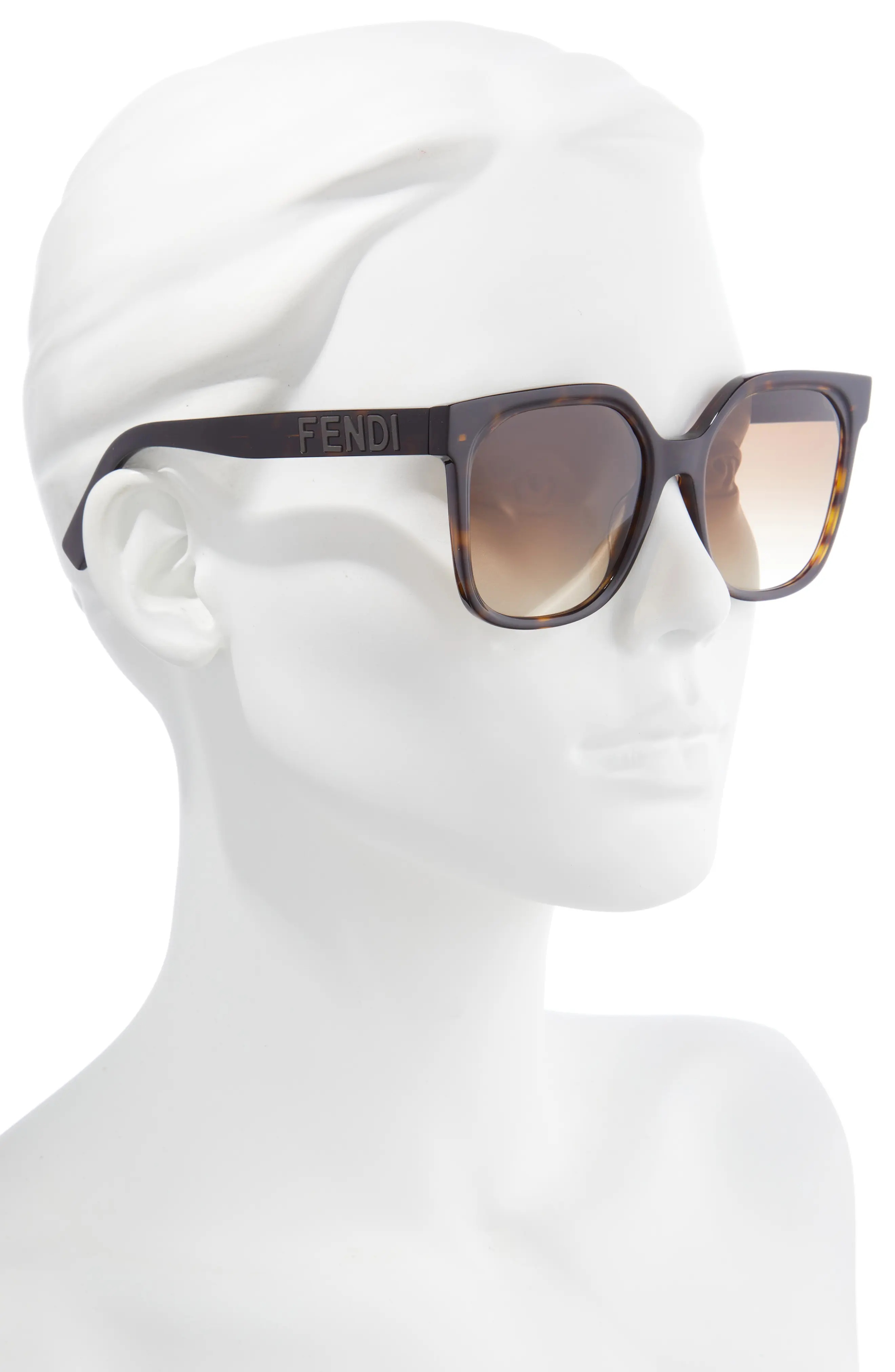 'Fendi Lettering 55mm Gradient Geometric Sunglasses in Dark Havana /Gradient Brown - 3