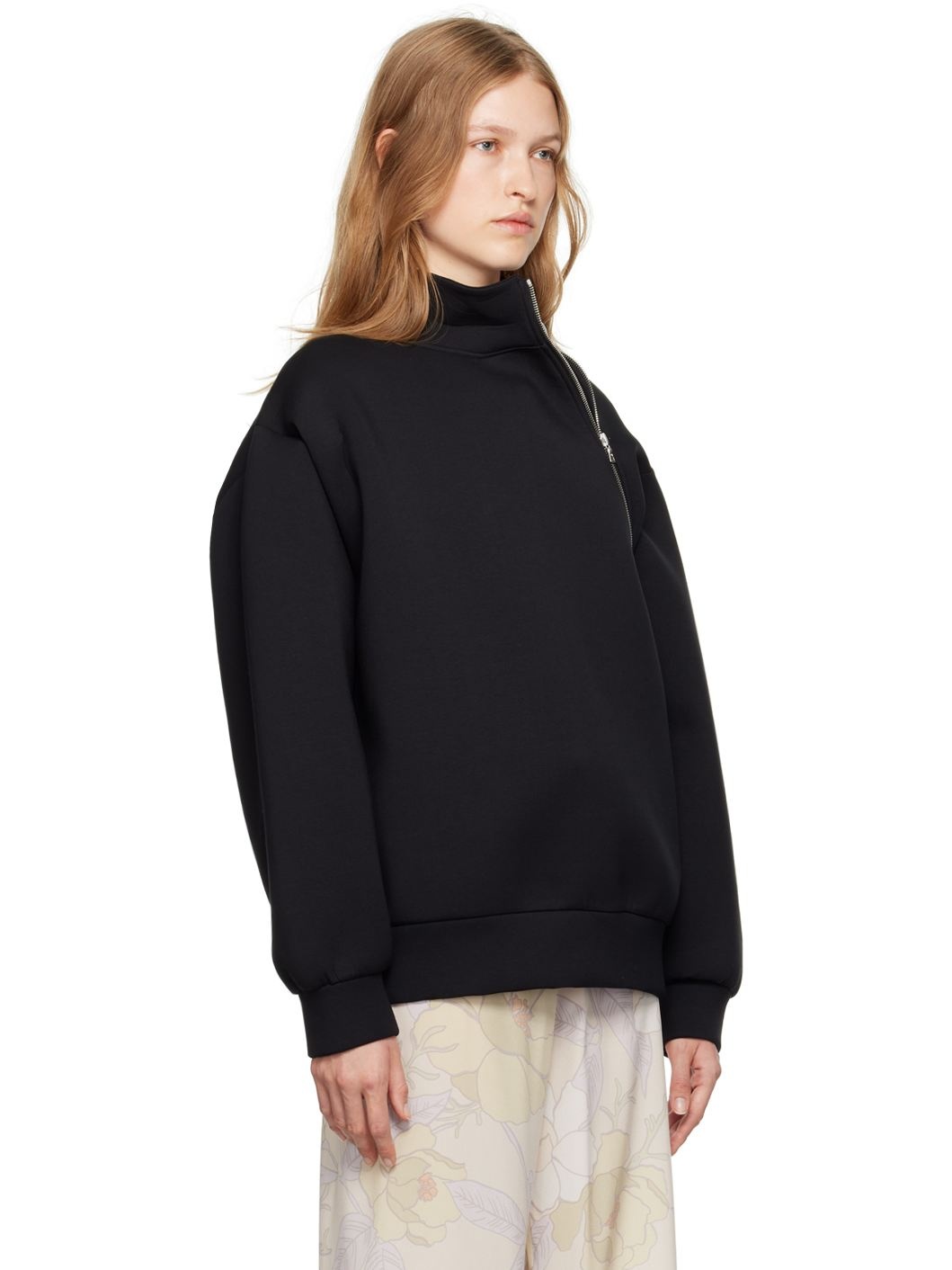 Black Asymmetric Zip Sweatshirt - 2