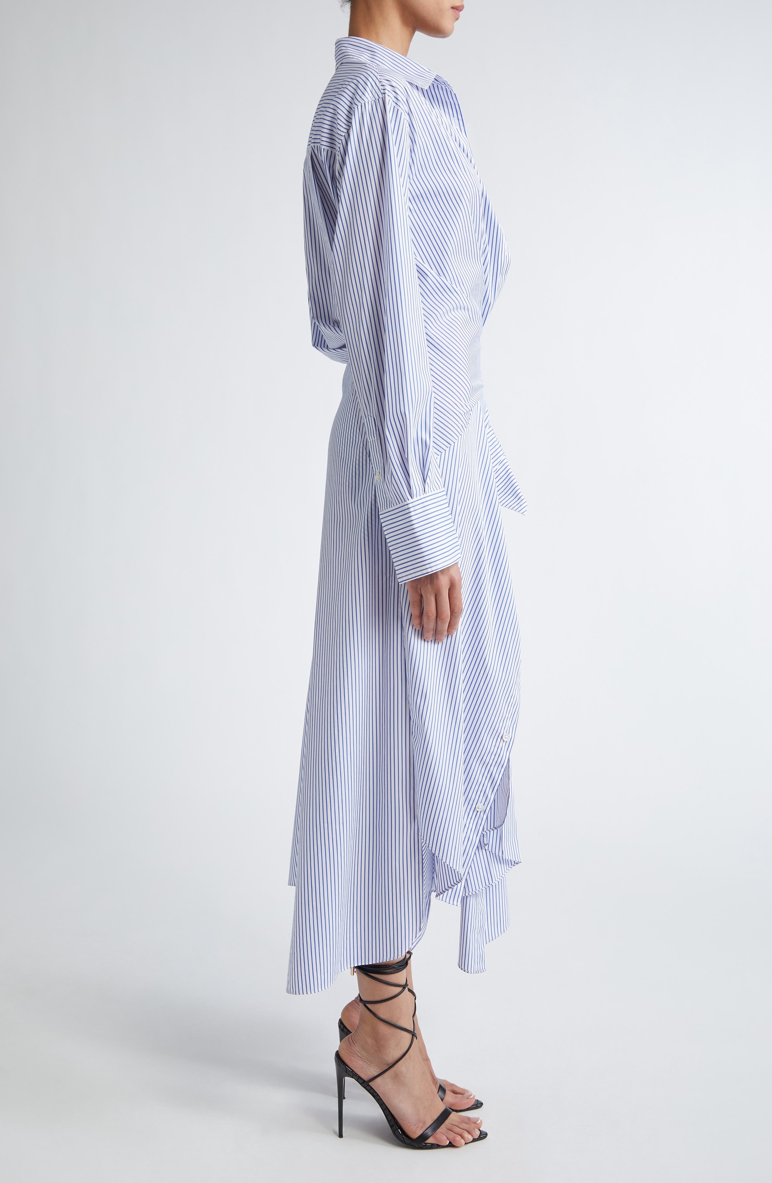 MONSE Cascade Stripe Long Sleeve Deconstructed Shirtdress in Ivory/Navy at Nordstrom - 3