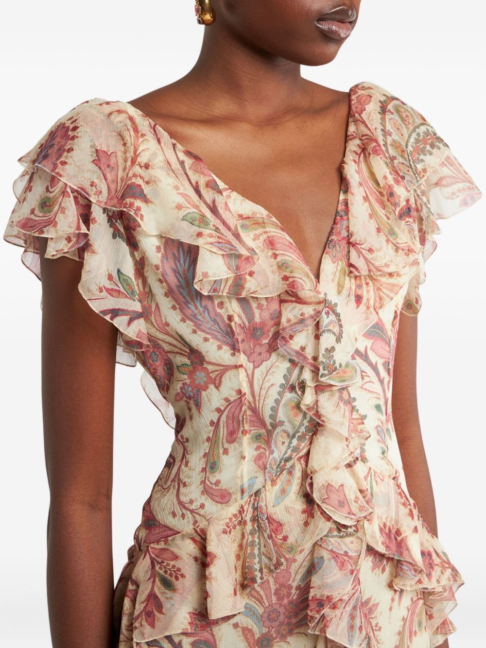 floral-motif v-neck dress - 4