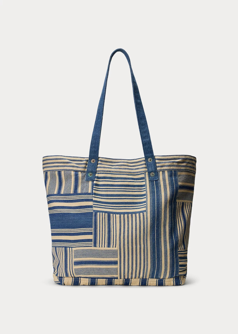 Indigo Striped Patchwork Tote 3