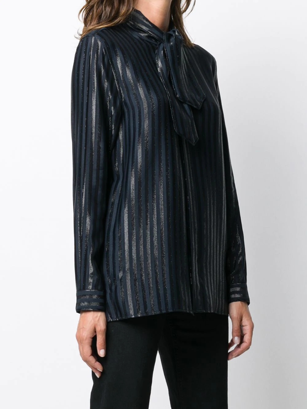 tie-neck metallic threading shirt - 3