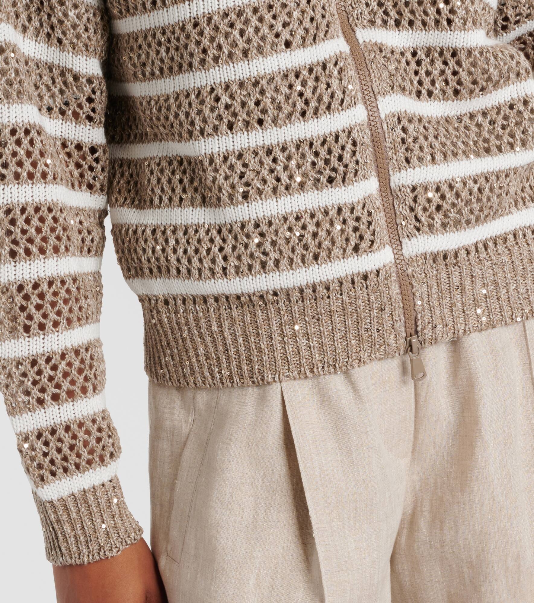 Sequined striped linen-blend cardigan - 5