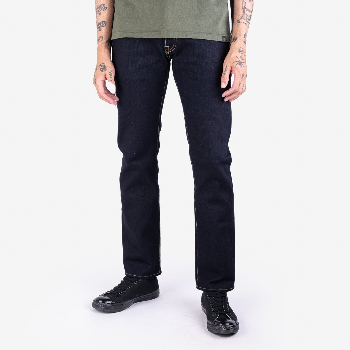 IH-777S-21ib 21oz Selvedge Denim Slim Tapered Cut Jeans - Indigo/Black - 2