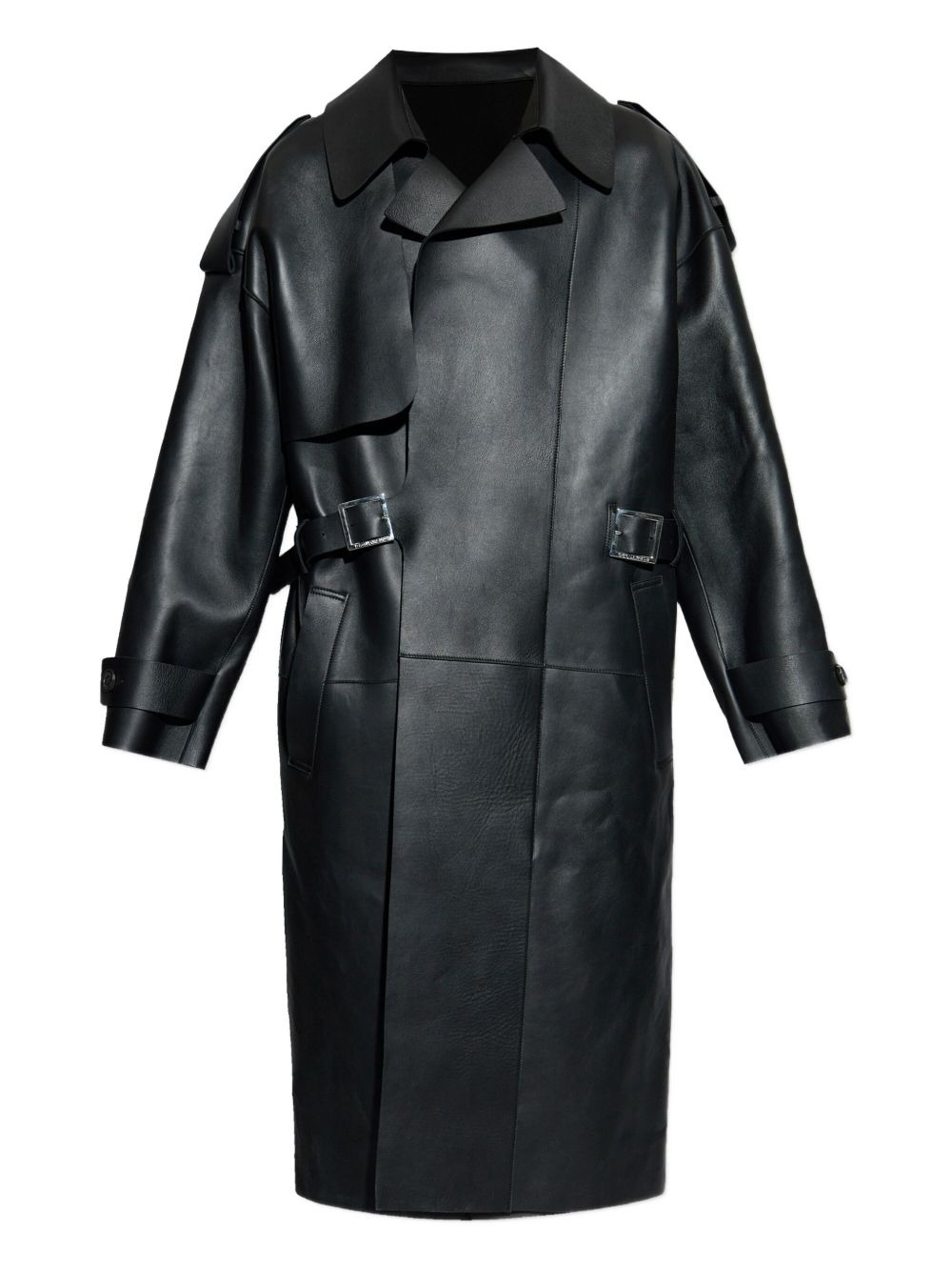 belted trench leather coat - 1