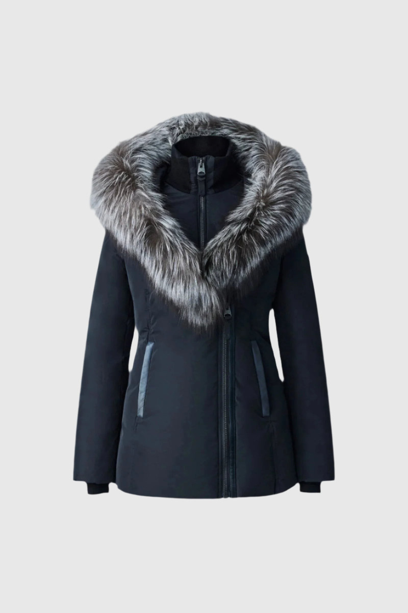 ADALI-X Down coat with silver fox fur Signature Mackage Collar 1