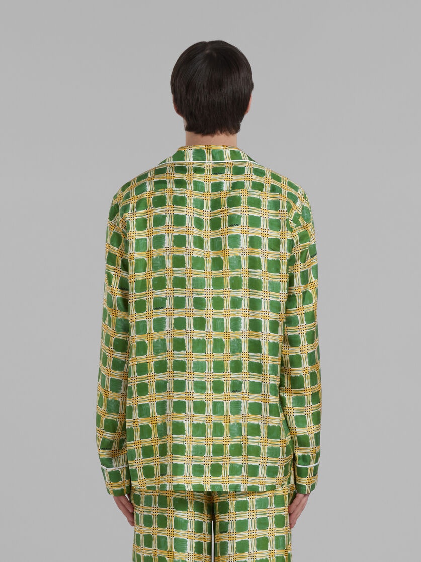 GREEN SILK TWILL SHIRT WITH CHECK FIELDS PRINT - 3