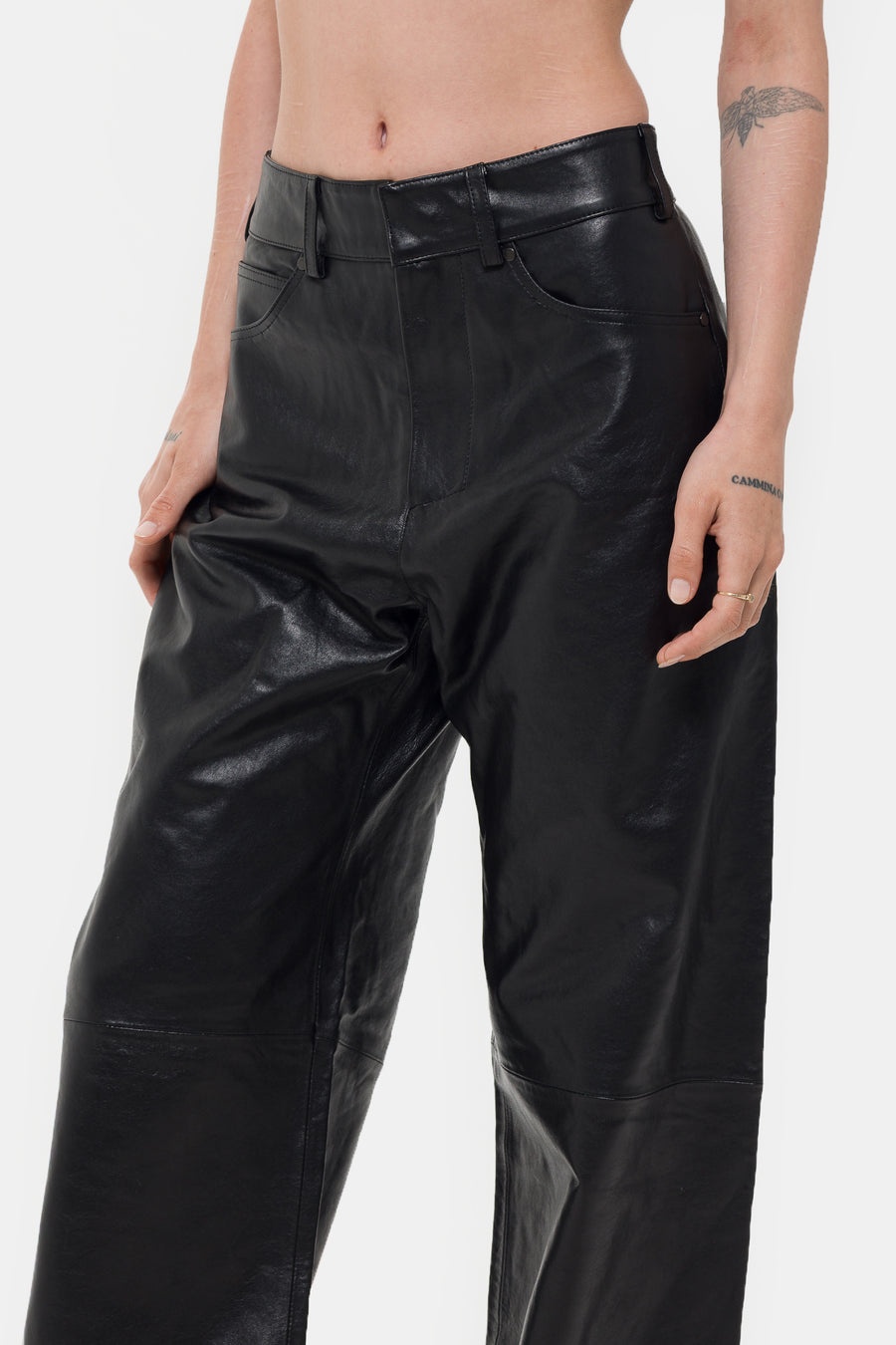 Leather Straight Leg Pant in Black - 4