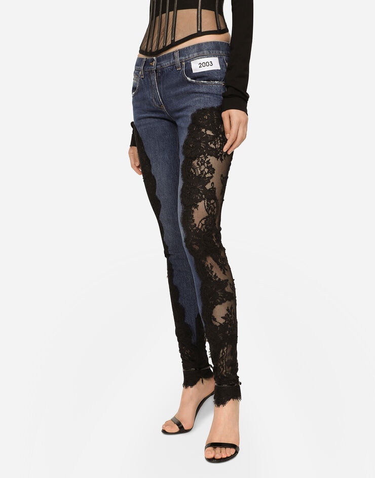 Denim jeans with lace inlay - 5