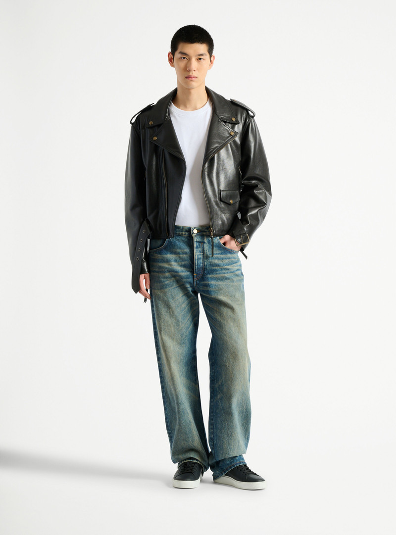 Balmain Textured leather biker jacket outlook