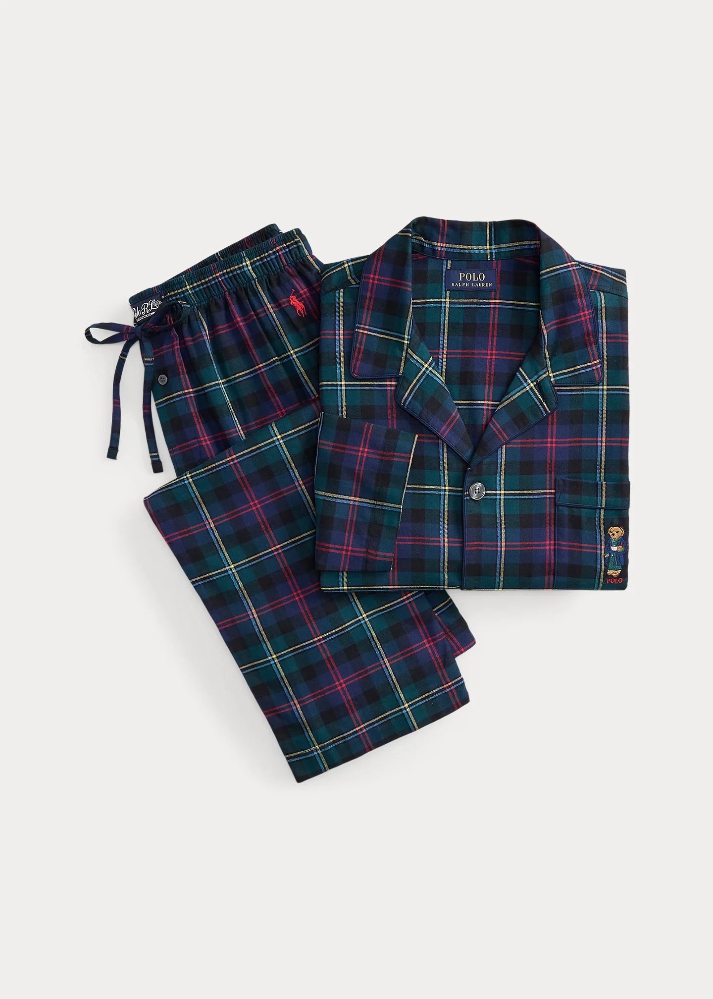 Polo Bear Plaid Flannel Pajama Set - 1