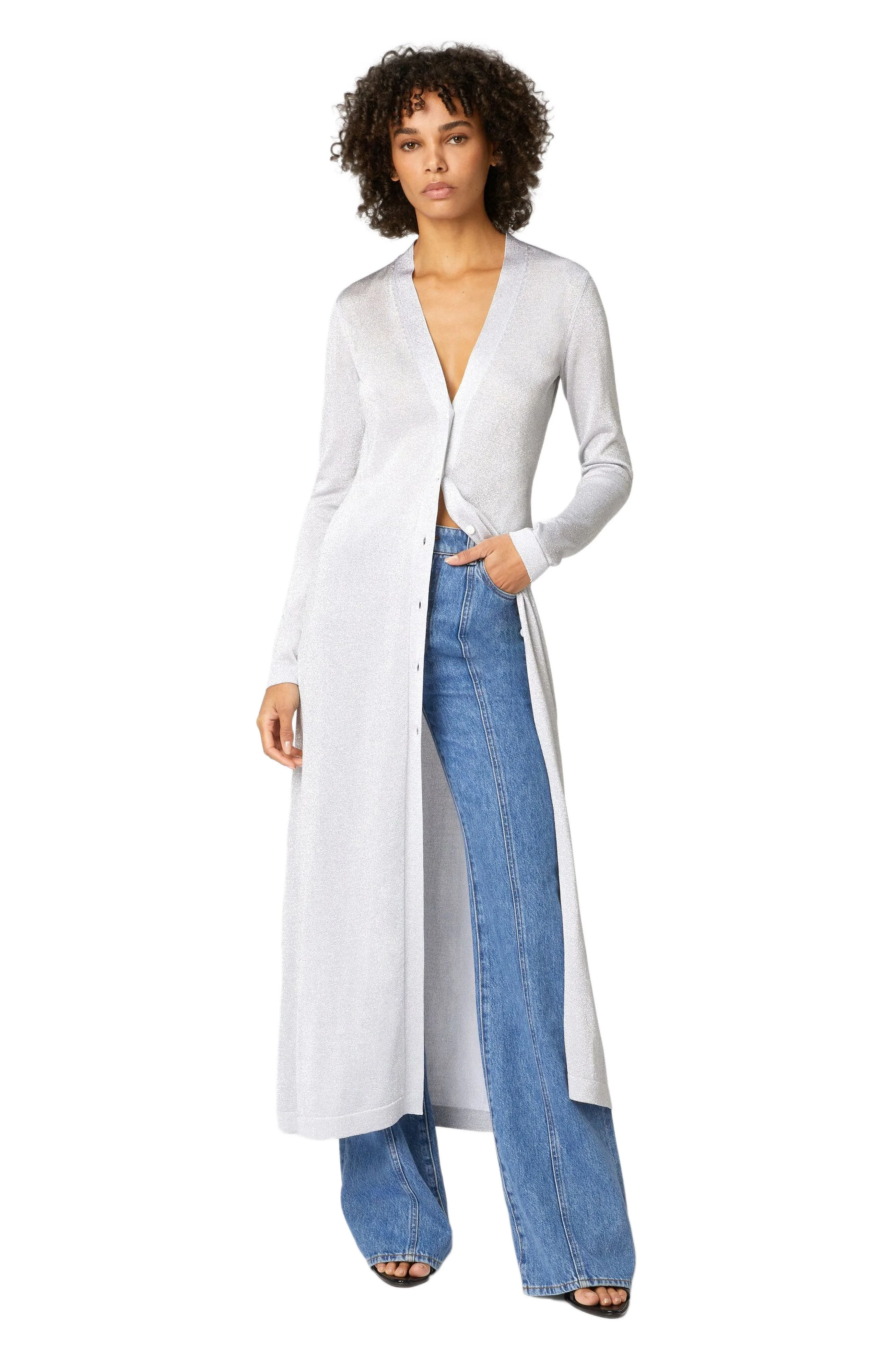 Missoni Long Lamé Viscose Cardigan With V-neck in Silver at Nordstrom - 1