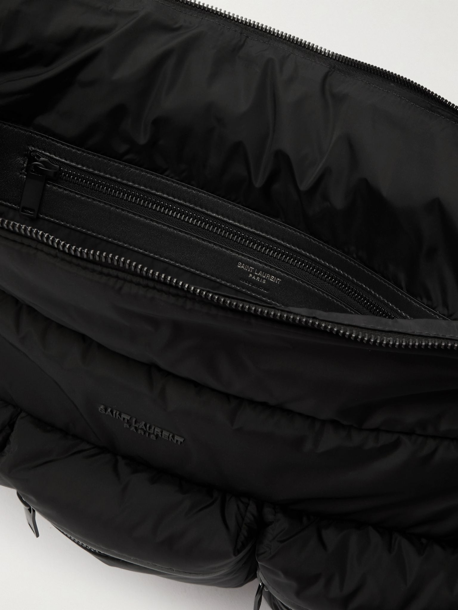 Leather-Trimmed Padded Shell Messenger Bag Black - 5
