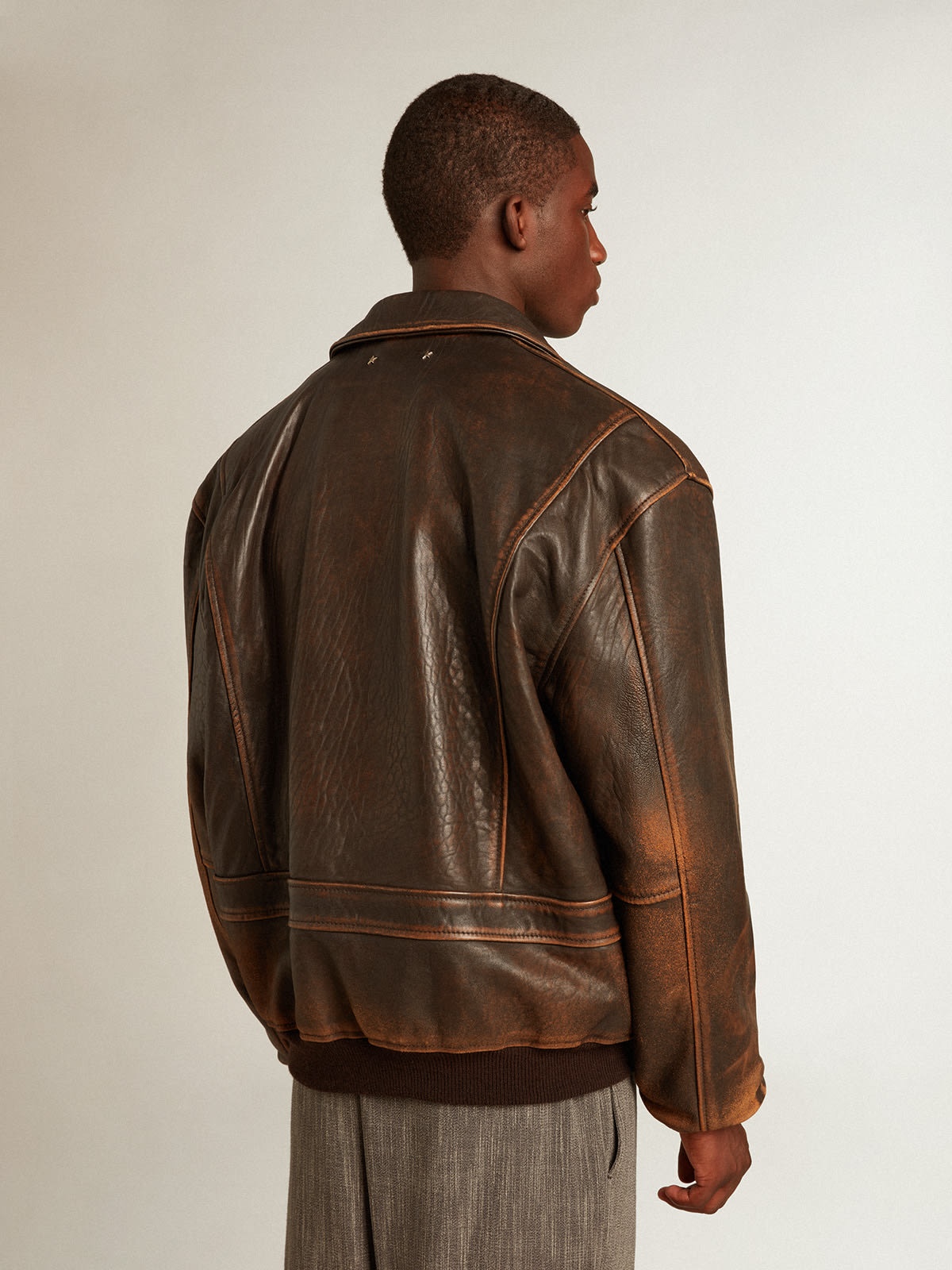 Aviator-style jacket in brown leather - 4