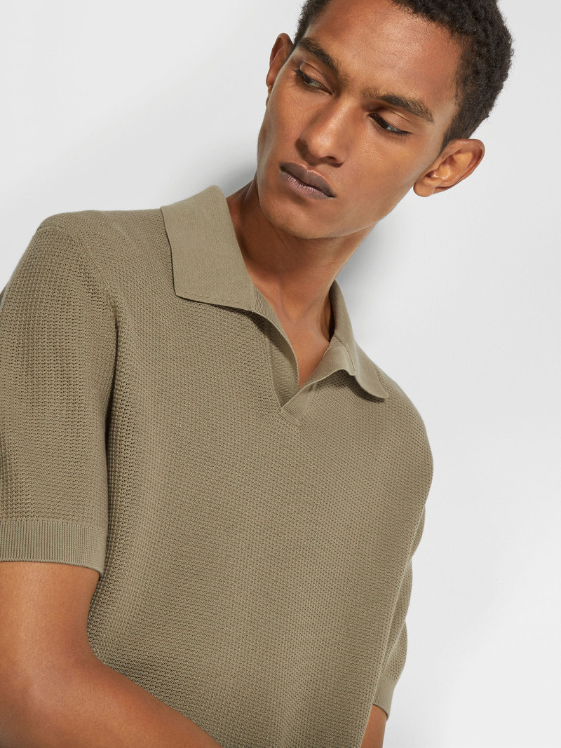 ZEGNA OLIVE GREEN PREMIUM COTTON POLO SHIRT outlook