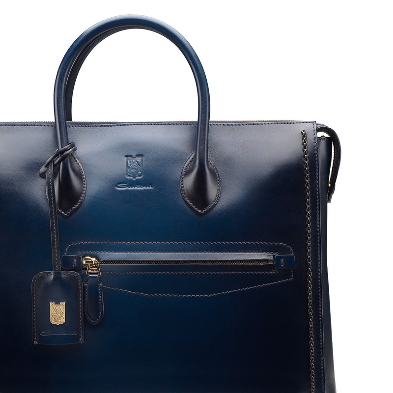 Blue leather Meraviglia Collection laptop bag 5