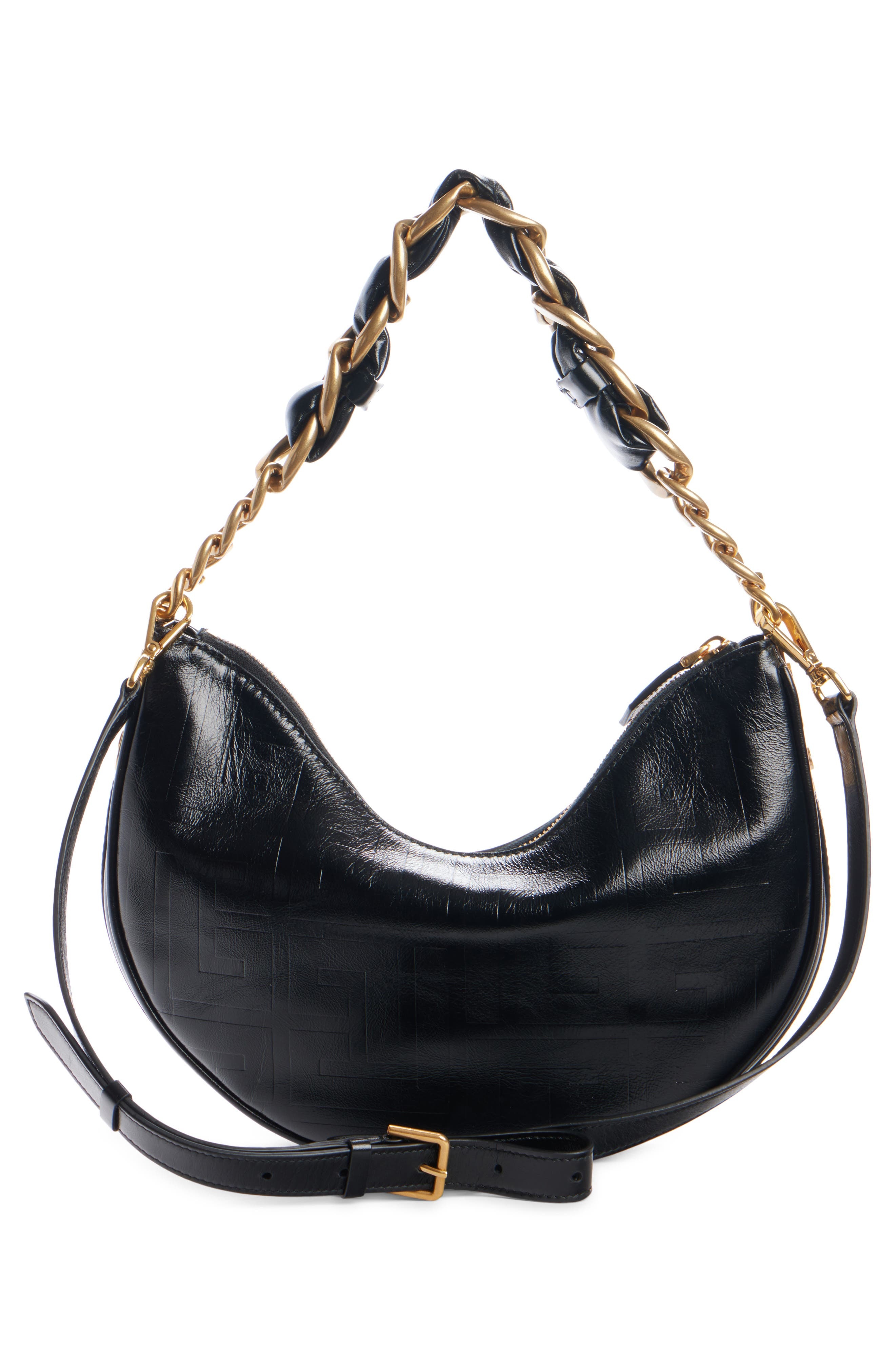 Balmain 1945 Soft Moon Logo Embossed Leather Hobo Bag in 0Pa Black at Nordstrom - 3