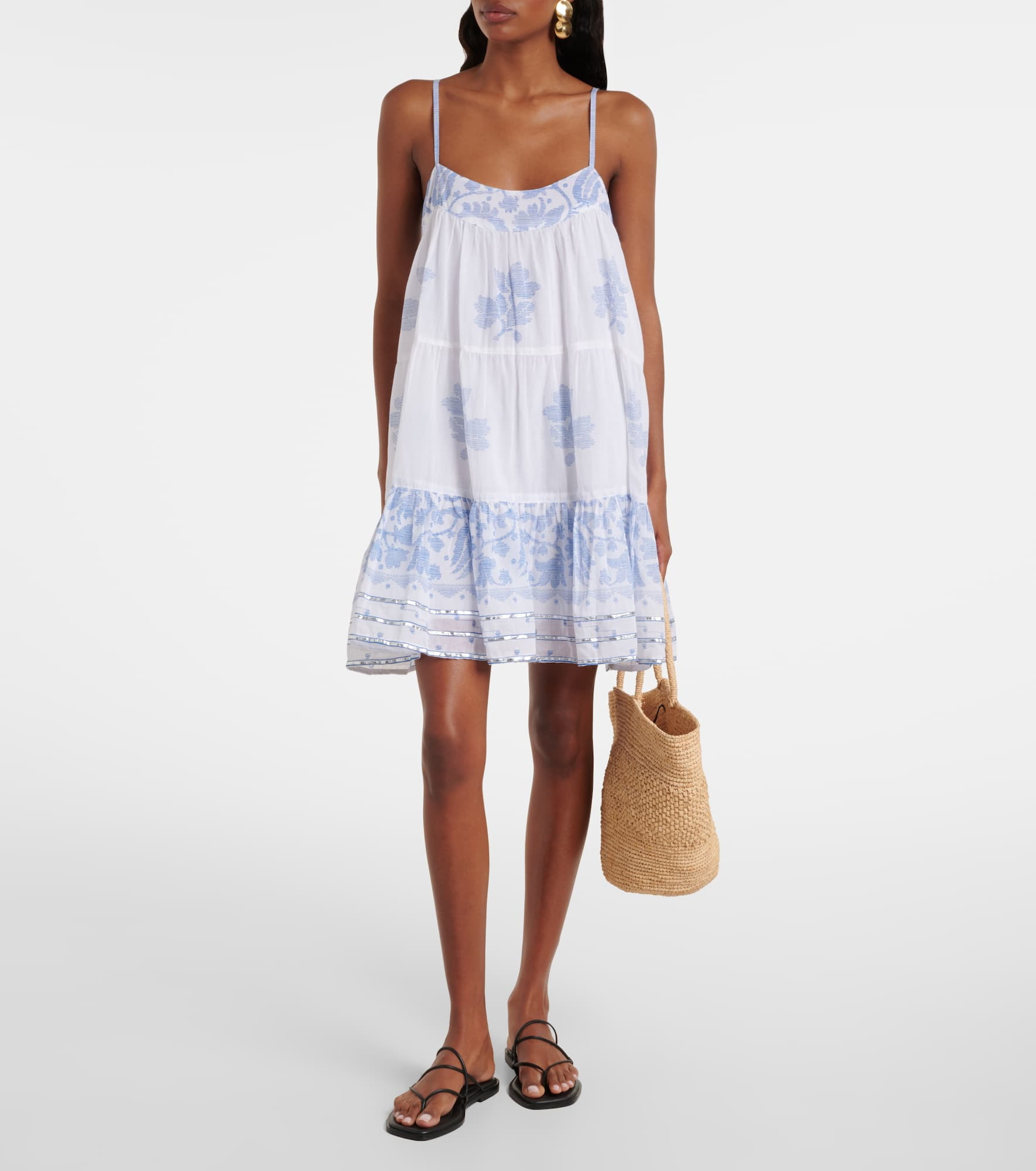 Printed ruched cotton slip dress - 2